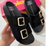 Papete Slide Moleca Feminino Duas Fivelas Camurça Conforto Casual - Imagem 7