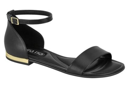 Sandália Feminina Beira Rio Rasteira Conforto Tira Larga Casual – Preto, 34