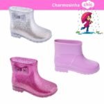 Bota Galocha Infantil Feminina Baby Chic Laço Glitter Conforto