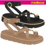 Sandália Moleca Plataforma Rasteira Tratorada Spikes Dourados Conforto - Imagem 2