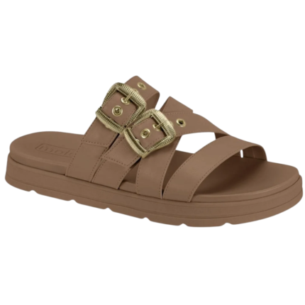 Chinelo Slide Moleca Feminino Plataforma Fivelas Douradas Conforto – Nude, 34