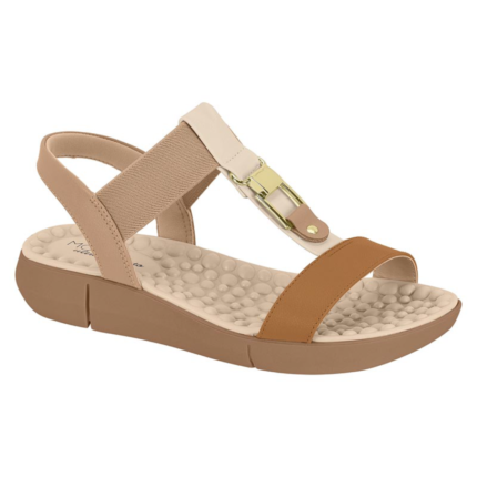 Sandália Feminina Modare Ortopédica Fivela Dourada Elástico Ultraconforto – Camel, 34