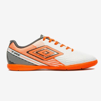 Chuteira Umbro Futsal Masculina Fire Quadra Indoor Conforto Original – Branco Laranja, 37