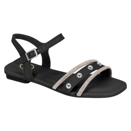 Sandália Molekinha Infantil Menina Rasteira Glitter Spikes Conforto – Preto Cristal Niquel, 26