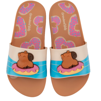 Chinelo Slide Infantil Grendene Capivara Capi – Marrom, 17/18