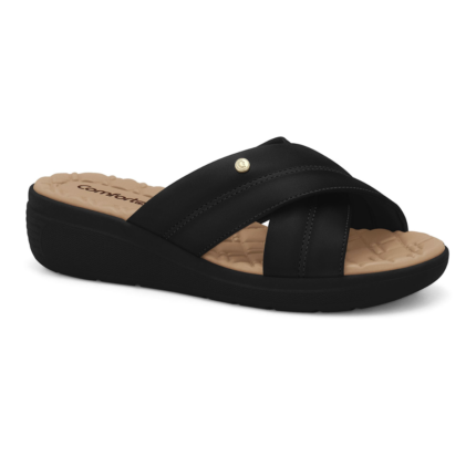 Tamanco Comfortflex Anabela Feminina Conforto Tiras Cruzadas – Preto, 34