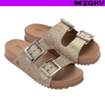 Chinelo Slide Zaxy Feminino Glitter Fivelas Conforto Original Leve - Imagem 3