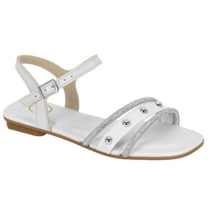 Sandália Molekinha Infantil Menina Rasteira Glitter Spikes Conforto – Branco Cristal Niquel, 26