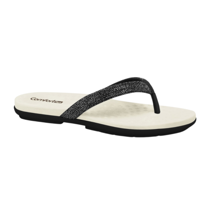 Chinelo Comfortflex Feminino Dedo Strass Glitter Conforto – Preto, 34
