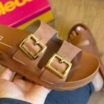 Papete Slide Moleca Feminino Duas Fivelas Camurça Conforto Casual - Imagem 6