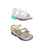 Sandalia Infantil Papete Menina Branca e Rose Brilho com LED Kids Strass Glitter Promocao - Imagem 2