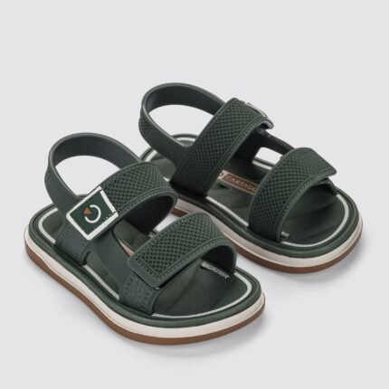 Sandália Cartago  Malaga Sport Baby Infantil Menino Tiras Ajustáveis Velcro Conforto – Bege Verde, 17/18
