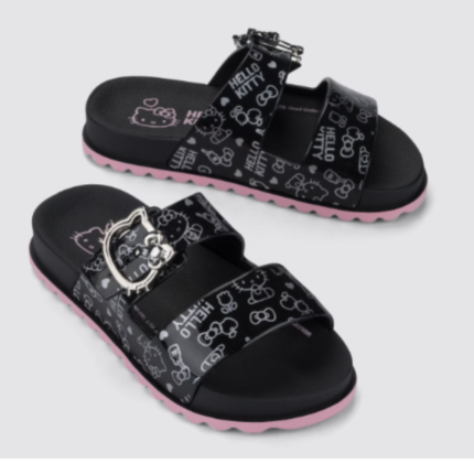 Sandália Slide Hello Kitty Summer Grendene Infantil Menina Papete Conforto Original – Preto, 26/27