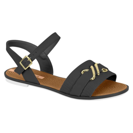 Sandália Moleca Feminina Rasteira Fivela Dourada Casual Conforto Original – Preto, 34