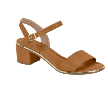 Sandália Beira Rio Feminina Salto Bloco Detalhe Dourado Conforto Original – Camel, 34