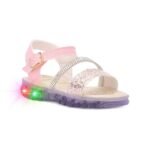 Sandalia Infantil Papete Menina Rosa e Preta Brilho com LED Kids Strass Glitter Promocao