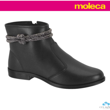 Bota Feminina Moleca Cano Curto Preta Cordão Brilhante Design Elegante – Preto, 34