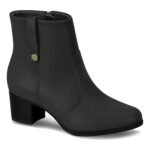 Bota Feminina Modare Ultraconforto Cano Baixo Salto Bloco Preta Lisa Ziper