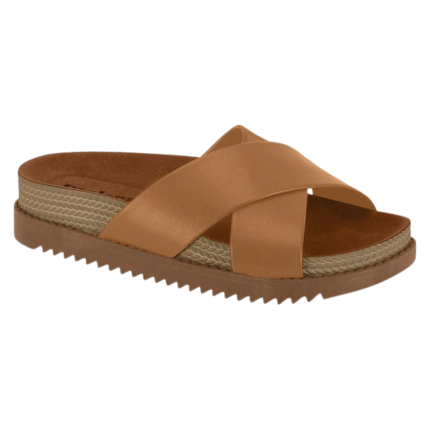 Chinelo Slide Moleca Feminino Plataforma Tiras Cruzadas Conforto – Camel, 34