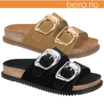 Chinelo Papete Beira Rio Feminino Slide Duas Fivelas Metalizadas Camurça