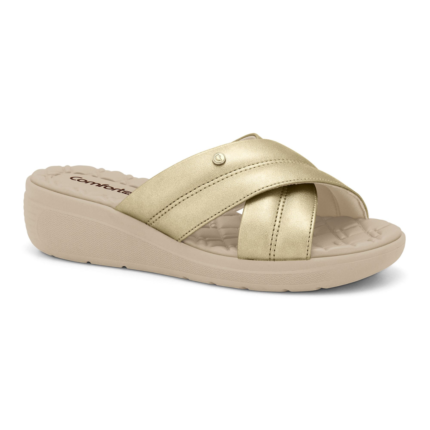 Tamanco Comfortflex Anabela Feminina Conforto Tiras Cruzadas – Caqui, 34
