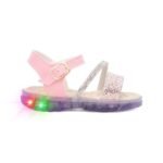 Sandalia Infantil Papete Menina Rosa e Preta Brilho com LED Kids Strass Glitter Promocao - Imagem 2