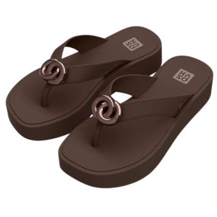 Sandalia Zaxy Feminino Plataforma Conforto Detalhe Metalizado Casual – Marrom Café, 33/34