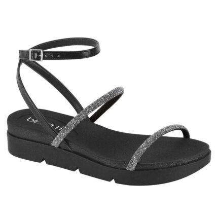 Sandália Feminina Beira Rio Plataforma Brilho Strass Conforto Original – Preto 01, 34