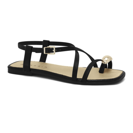 Rasteira Ramarim Feminina Dedo Detalhe Dourado – Preto, 34