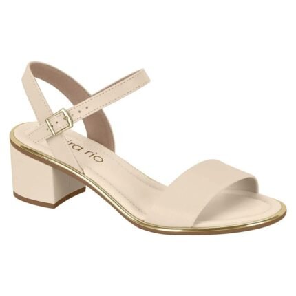 Sandália Beira Rio Feminina Salto Bloco Detalhe Dourado Conforto Original – Creme, 34