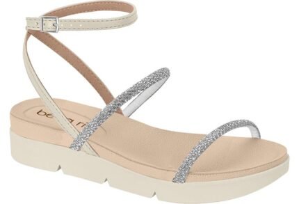 Sandália Feminina Beira Rio Plataforma Brilho Strass Conforto Original – Cristal Branco OFF, 34