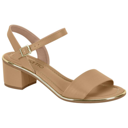 Sandália Beira Rio Feminina Salto Bloco Detalhe Dourado Conforto Original – Tan, 34