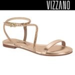 Sandália  Rasteira Feminina Vizzano  Flat Tiras Strass Metalizada Conforto - Imagem 2