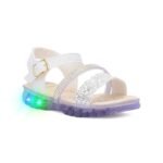Sandalia Infantil Papete Menina Branca e Rose Brilho com LED Kids Strass Glitter Promocao