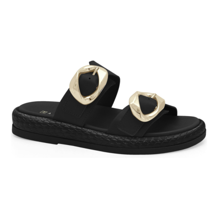 Chinelo Slide Ramarim Feminino Fivela Dourada Plataforma Conforto – Preto, 34