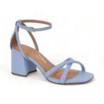 Sandália feminina Vizzano Salto Bloco Geométrico Médio Azul Bebe Tiras Promoção