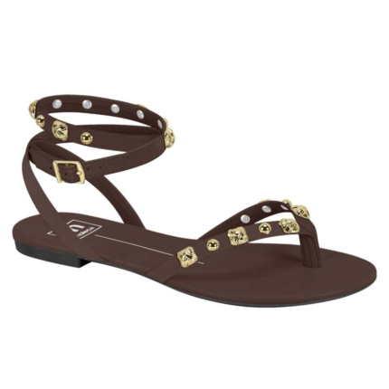 Sandália Moleca Feminina Rasteira Gladiadora Spikes Tiras Conforto – Chocolate, 34