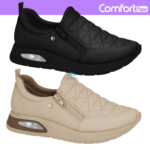 Tênis Comfortflex Feminino Slip On Zíper Amortecedor Conforto