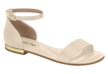 Sandália Feminina Beira Rio Rasteira Conforto Tira Larga Casual – Creme, 34