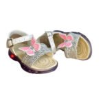 Sandalia Infantil Papete Menina Rosa e Branco com LED Pisca Pisca Borboleta - Imagem 5