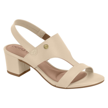 Sandália Beira Rio Feminina Salto Bloco Médio Conforto Original – Creme, 34