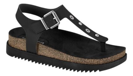 Sandália Feminina Moleca Salto Baixo Tira Dedo Dulce Maria Tachas – Preto 01, 34