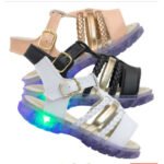 Sandália Infantil Papete Menina Rose e Branco com LED Pisca Pisca Metalizado