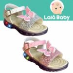 Sandalia Infantil Papete Menina Rosa e Branco com LED Pisca Pisca Borboleta
