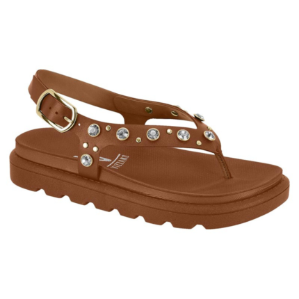 Sandália Vizzano Feminina Flatform Strass Brilho Tira Dedo Conforto – Mocca, 34