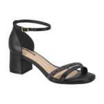 Sandália feminina Moleca Salto Baixo Médio Grosso Strass Brilho Glitter Quadrado Promoção - Imagem 5