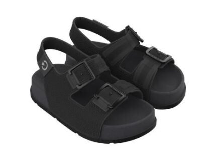 Sandália Masculina Cartago Infantil Milão II Slide Tiras Fivela Casual Conforto – Basalto Preto, 17/18