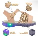Sandália Infantil Papete Menina Rose e Branco com LED Pisca Pisca Metalizado - Imagem 7