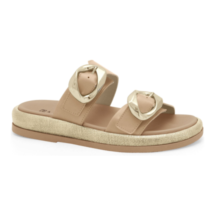 Chinelo Slide Ramarim Feminino Fivela Dourada Plataforma Conforto – Caqui, 34