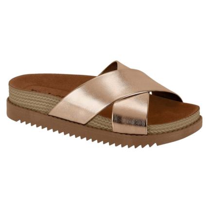 Chinelo Slide Moleca Feminino Plataforma Tiras Cruzadas Conforto – Dourado, 34